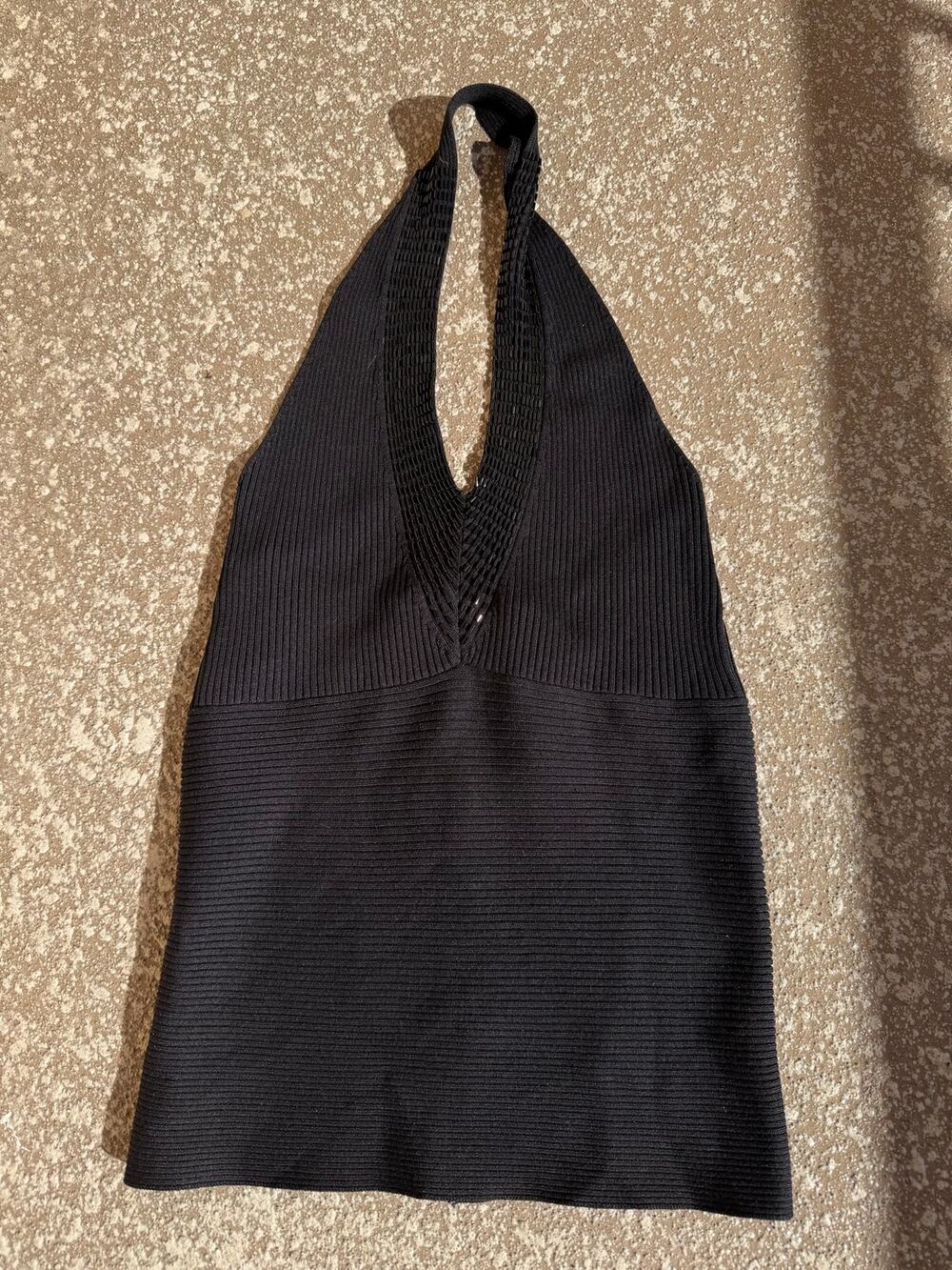 White House Black Market Black Ribbed Knit Halter Top